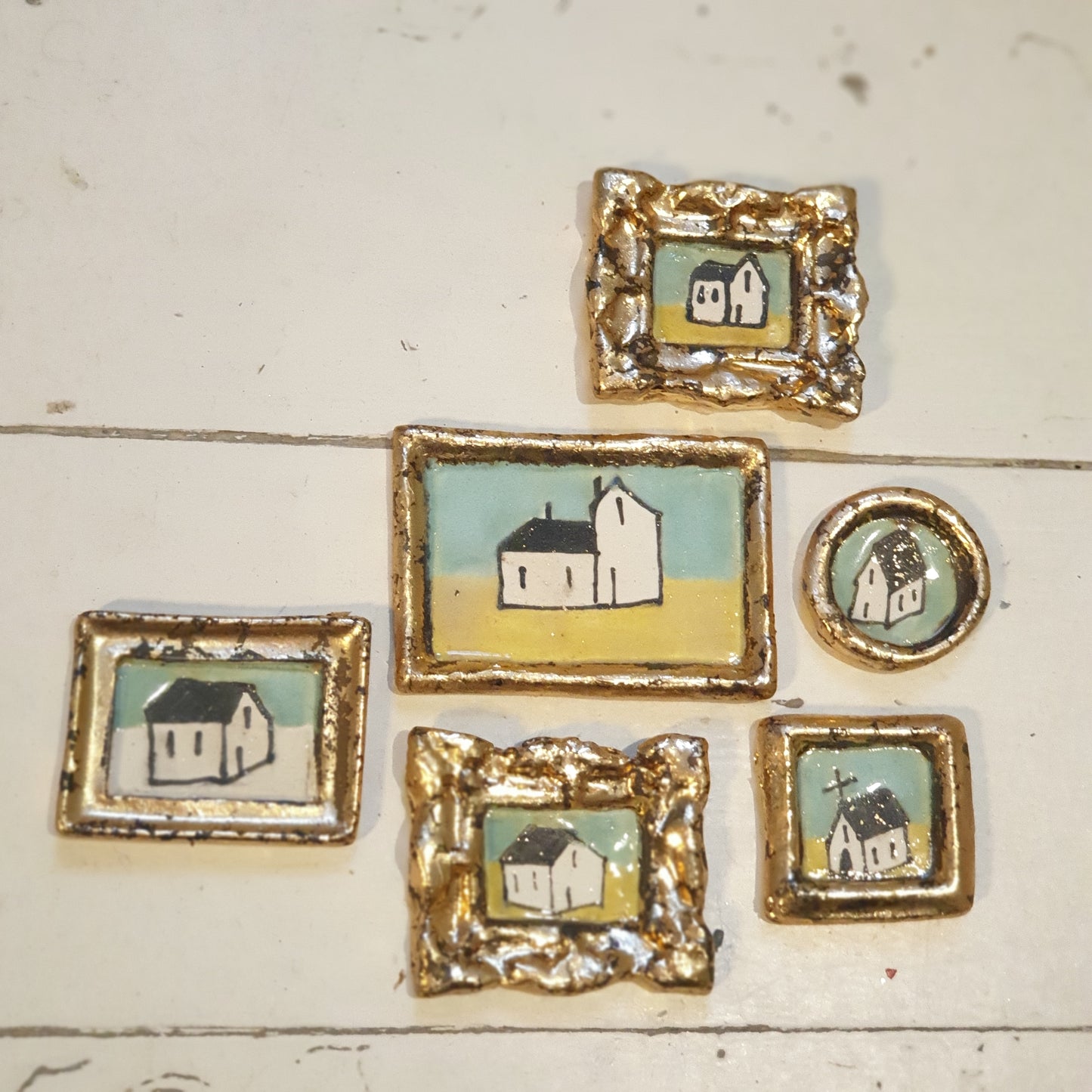 Handmade & Handpainted Ceramic Tiles - Antique Gold Leaf Gilt frame