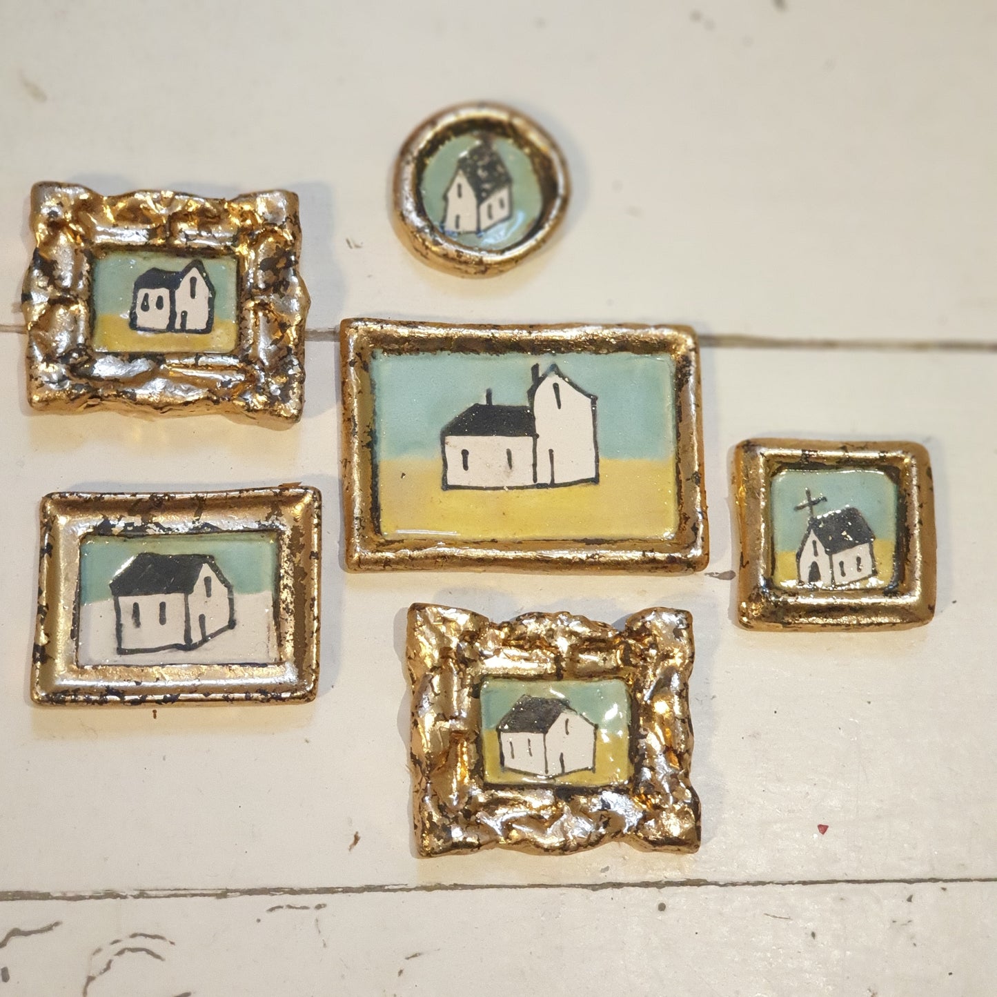 Handmade & Handpainted Ceramic Tiles - Antique Gold Leaf Gilt frame