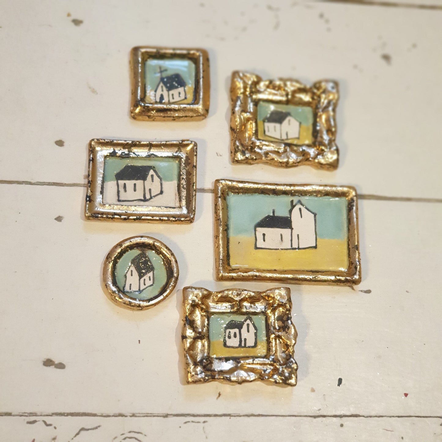 Handmade & Handpainted Ceramic Tiles - Antique Gold Leaf Gilt frame