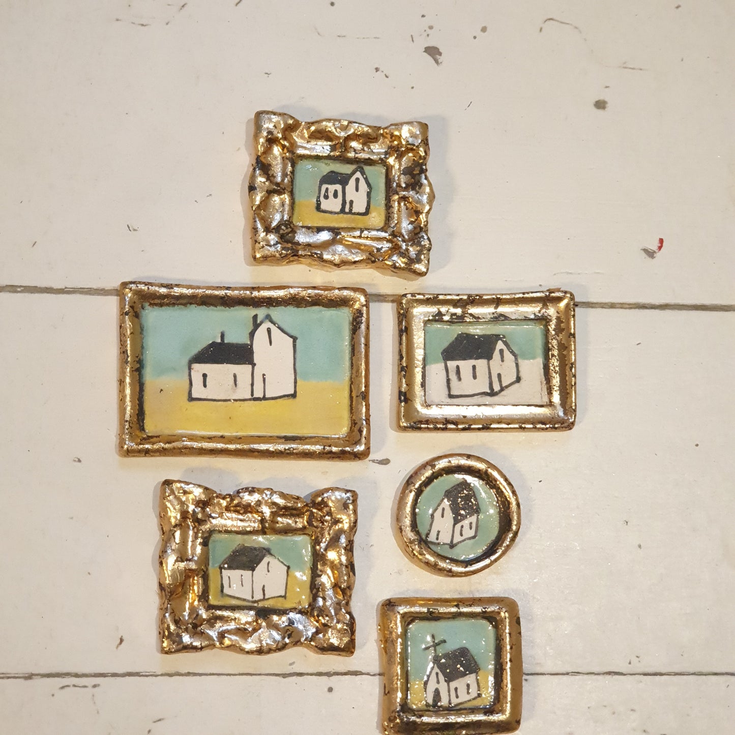Handmade & Handpainted Ceramic Tiles - Antique Gold Leaf Gilt frame