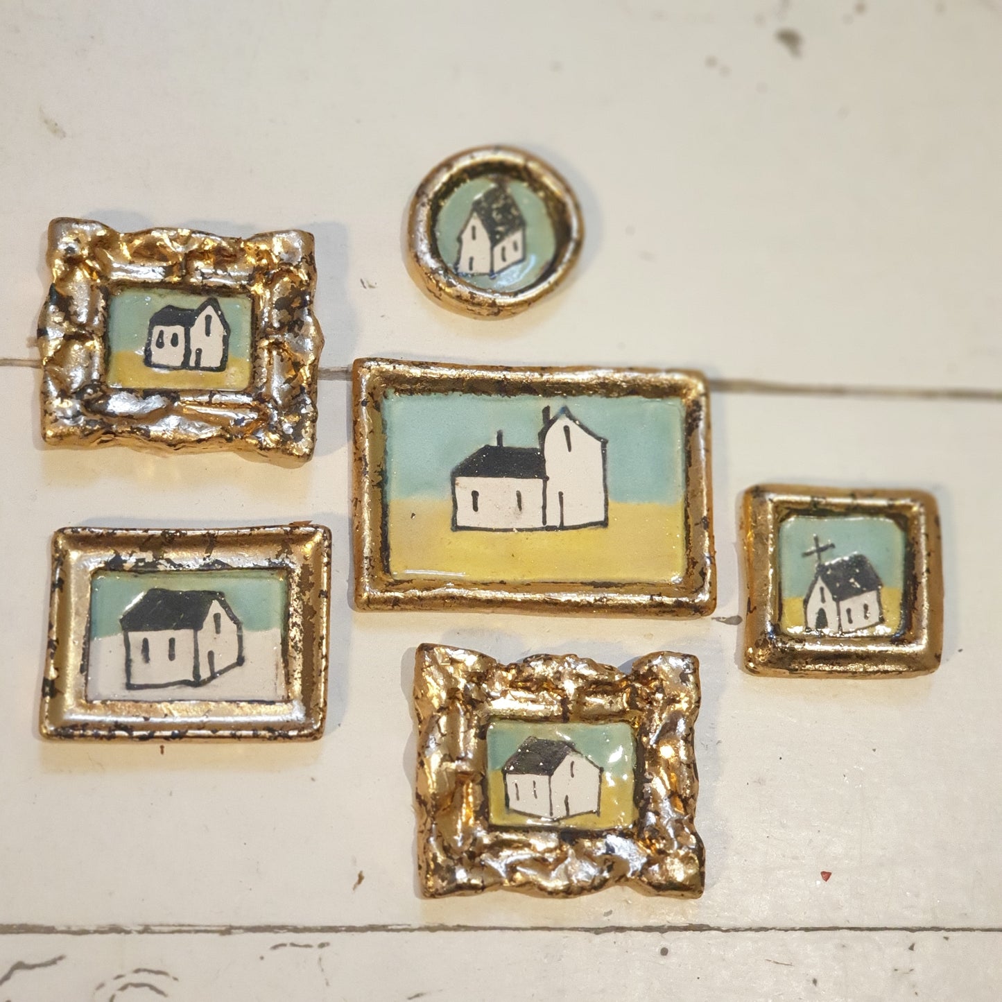Handmade & Handpainted Ceramic Tiles - Antique Gold Leaf Gilt frame