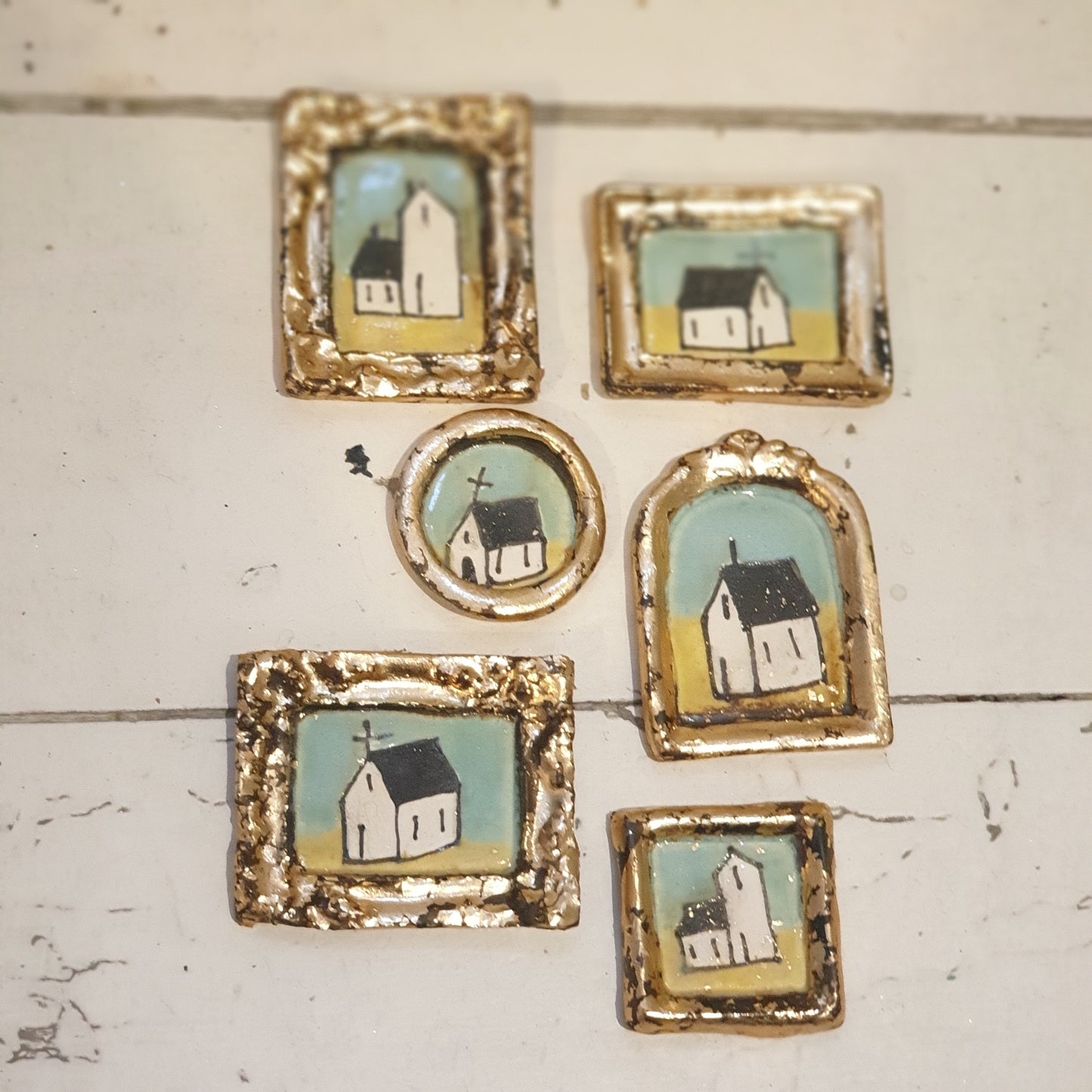 Handmade & Handpainted Ceramic Tiles - Antique Gold Leaf Gilt frame
