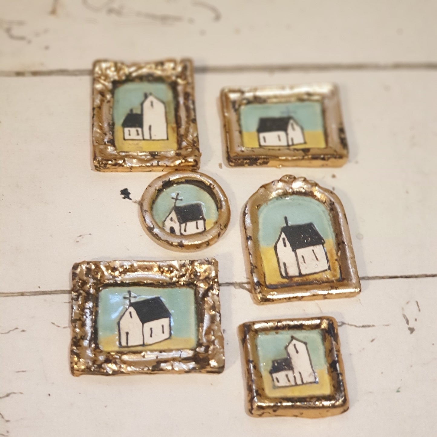 Handmade & Handpainted Ceramic Tiles - Antique Gold Leaf Gilt frame
