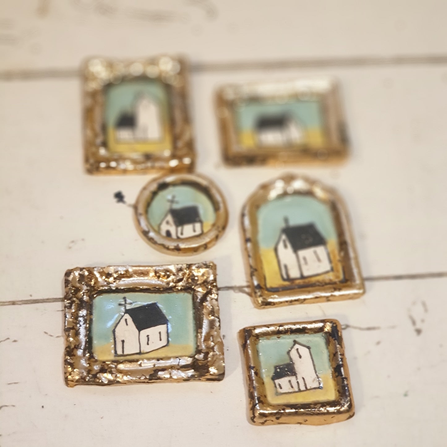 Handmade & Handpainted Ceramic Tiles - Antique Gold Leaf Gilt frame