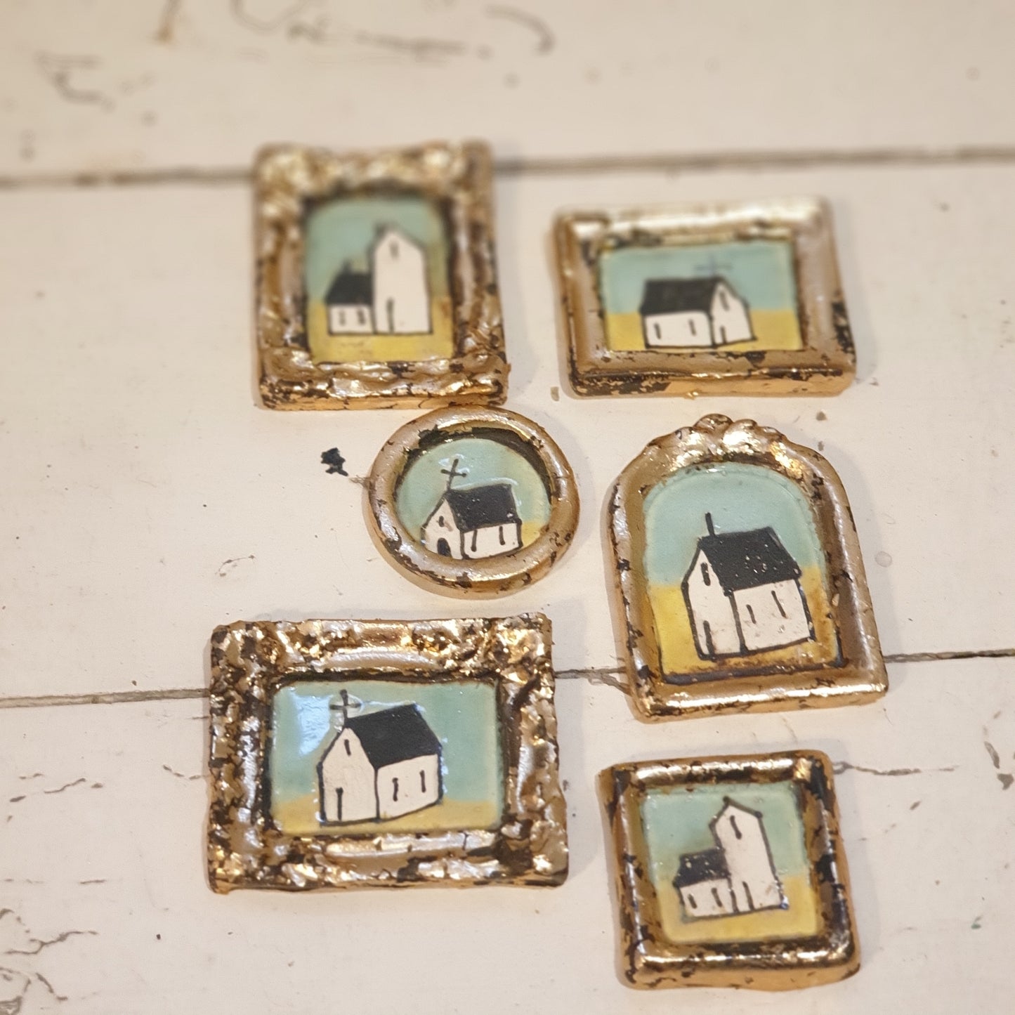 Handmade & Handpainted Ceramic Tiles - Antique Gold Leaf Gilt frame