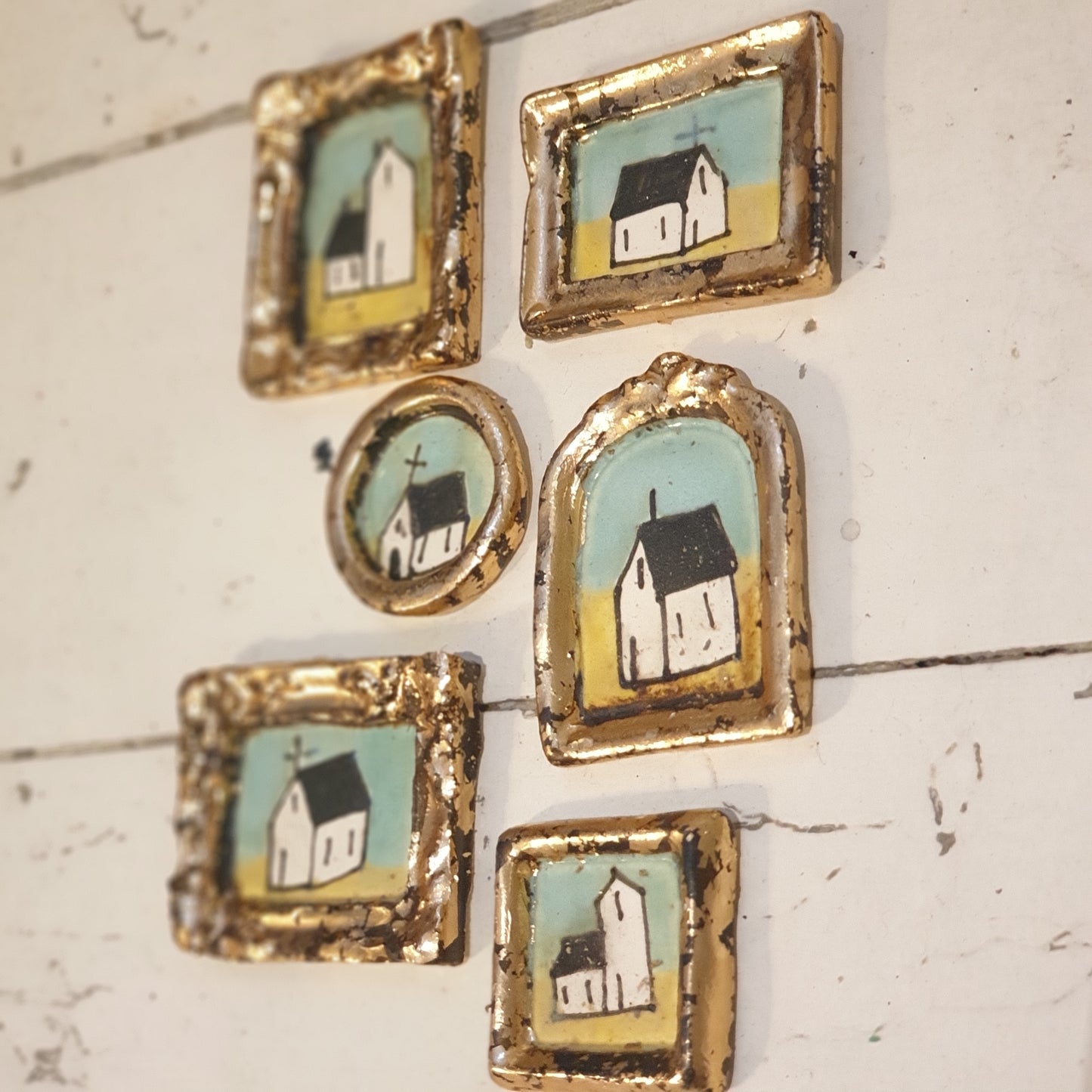 Handmade & Handpainted Ceramic Tiles - Antique Gold Leaf Gilt frame