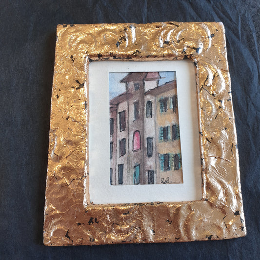 Handpainted Watercolour in Ceramic Frame - Antique Gold Leaf Gilt