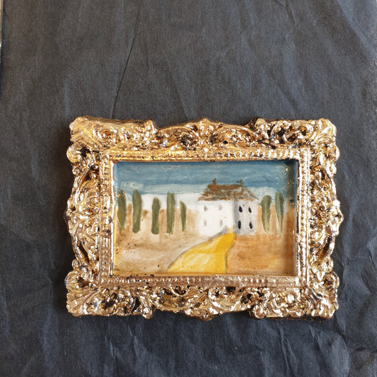 Handpainted Watercolour in Ceramic Frame - Antique Gold Leaf Gilt