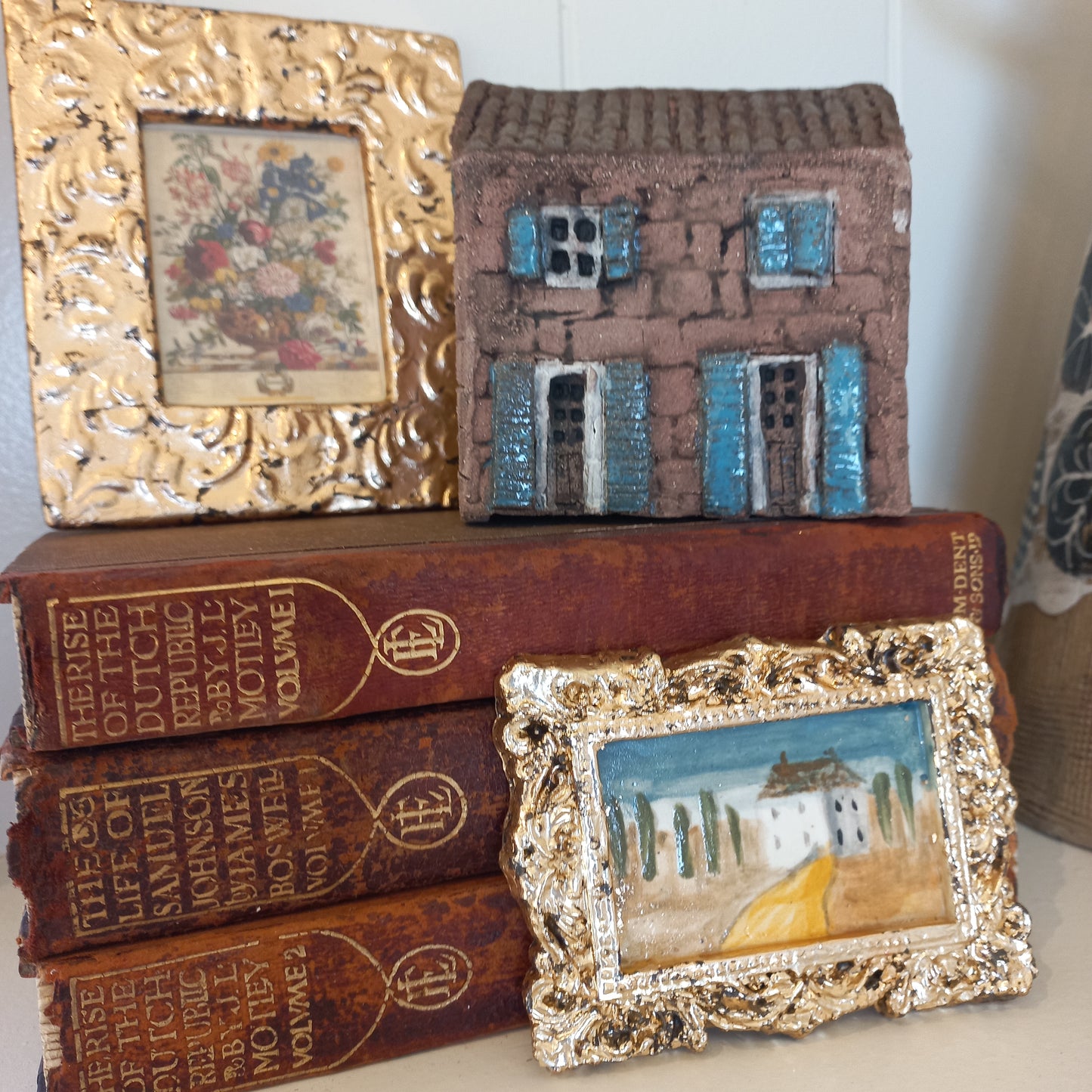 Handpainted Watercolour in Ceramic Frame - Antique Gold Leaf Gilt