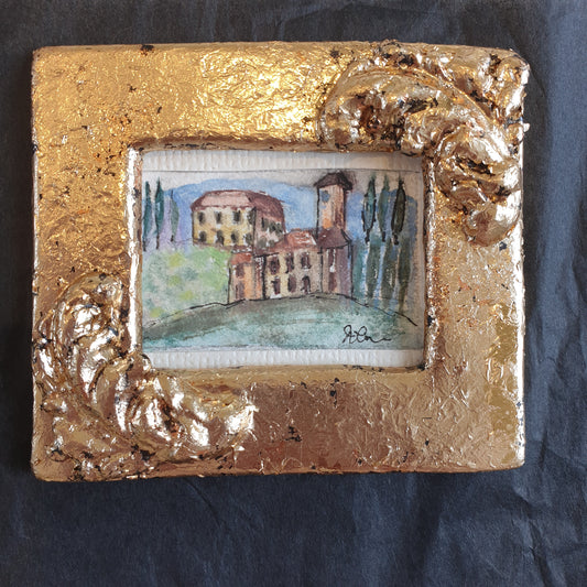 Handpainted Watercolour in Ceramic Frame - Antique Gold Leaf Gilt